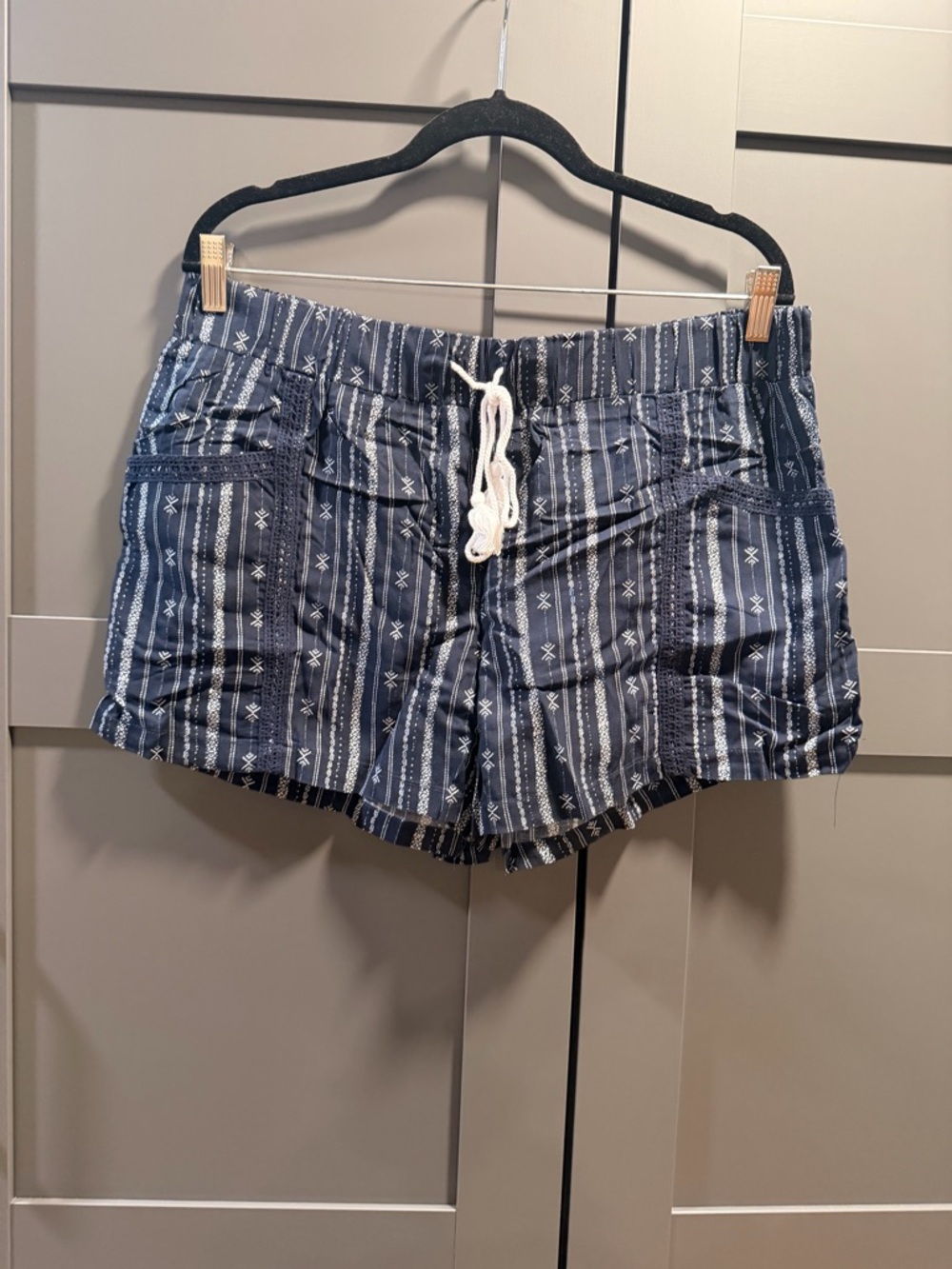 Cotton On Navy & White Striped Drawstring Linen Style Shorts